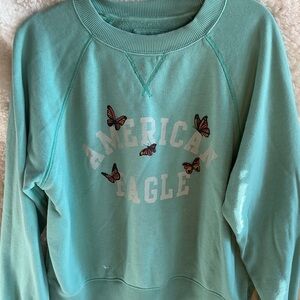 American Eagle Outfitters Teal Sweatshirt with Butterfly Design